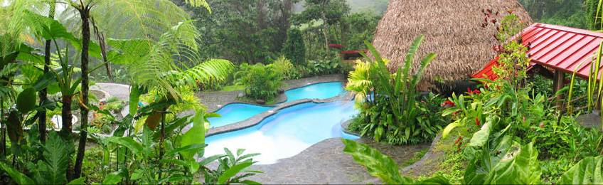 Pool at Lost Iguana Hotel in Arenal, Costa Rica.