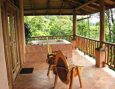 Lost Iguana Hotel terrace in Arenal, Costa Rica.