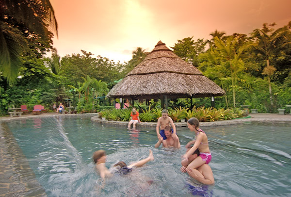 Children enjoy the Tortuga Lodge pool.